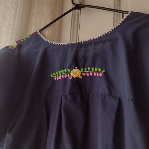 navy blue baby doll bohemian embroidery top XL - Picture 3 of 4